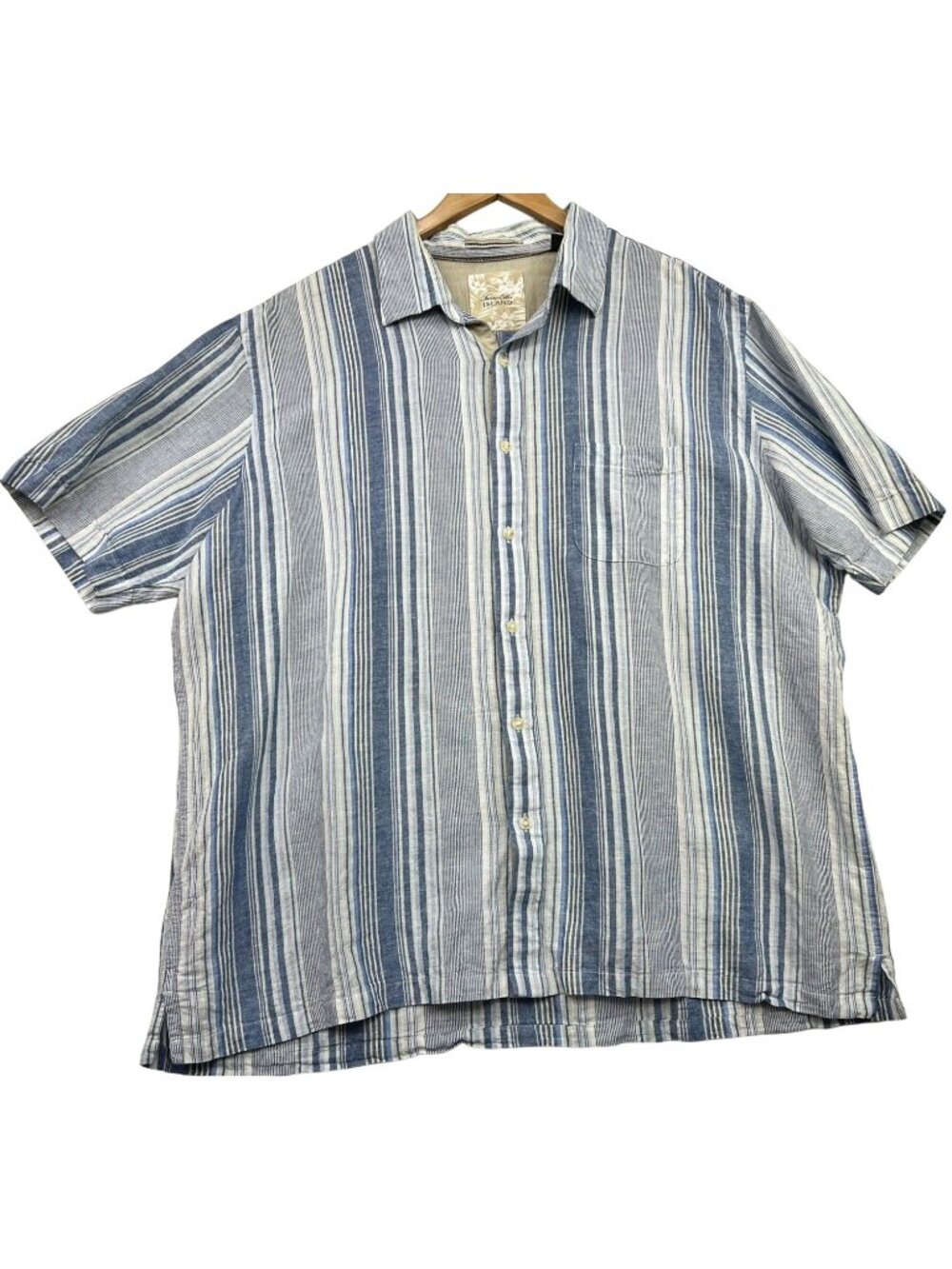 Tasso Elba Women's Linen Button-Down Shirt Short Sleeve Sz XXL Blue White Stripe